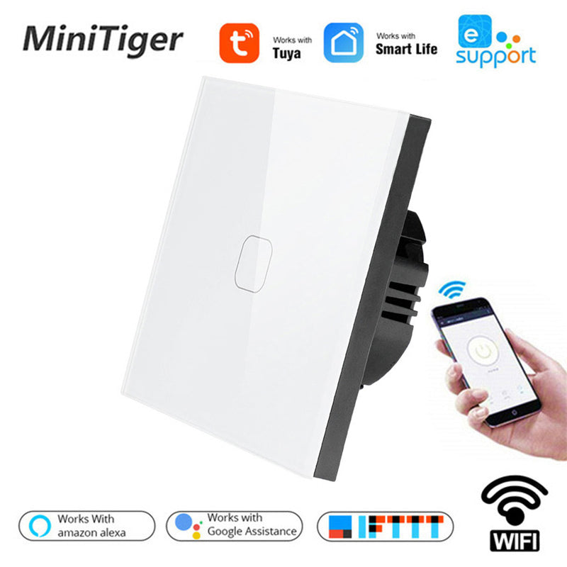EU Standard Tuya/Smart Life/ewelink 1/2/3 Gang 1 Way WiFi Wall Light Touch Switch for Google Home Amazon Alexa Voice Control