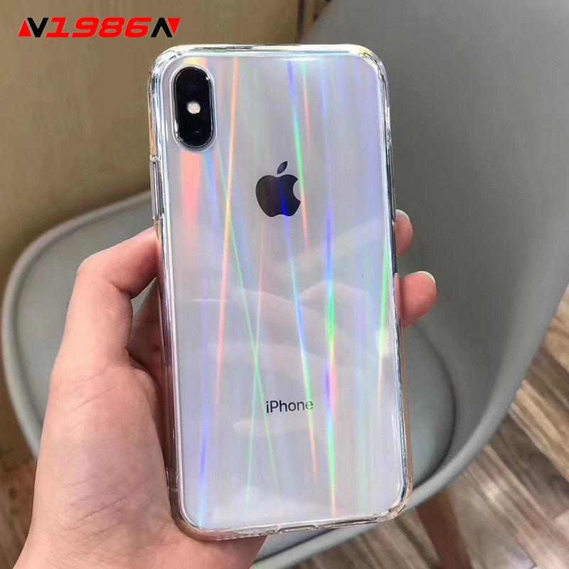 N1986N Rainbow Laser Case For iPhone X XR XS Max 11 11 Pro Max 6 6s 7 8 Plus Luxury Colorful Transparent Hard Acrylic Phone Case