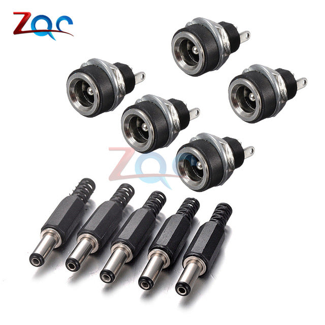 10PCS DC Power Connector pin 2.1x5.5mm Female Plug Jack + Male Plug Jack Socket Adapter PCB Mount DIY Adapter Connector 2.1X5.5