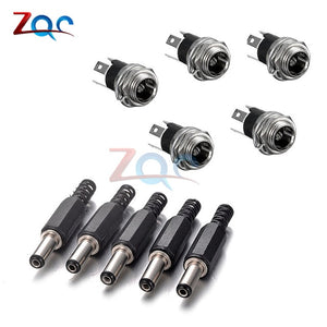 10PCS DC Power Connector pin 2.1x5.5mm Female Plug Jack + Male Plug Jack Socket Adapter PCB Mount DIY Adapter Connector 2.1X5.5