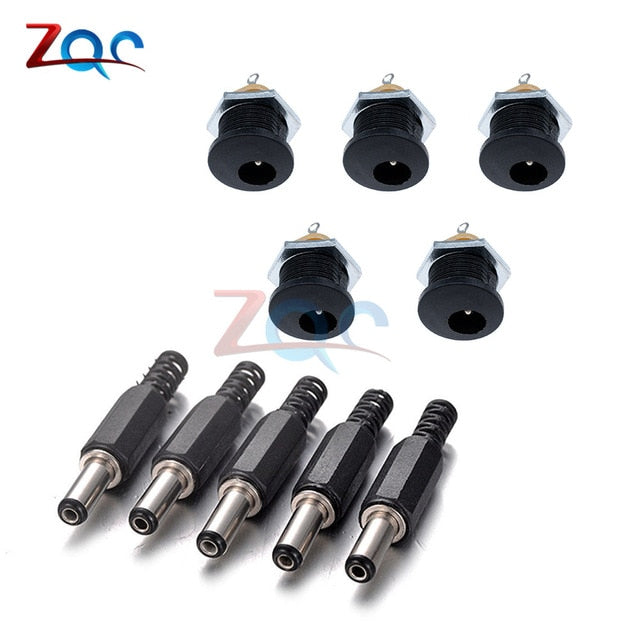 10PCS DC Power Connector pin 2.1x5.5mm Female Plug Jack + Male Plug Jack Socket Adapter PCB Mount DIY Adapter Connector 2.1X5.5