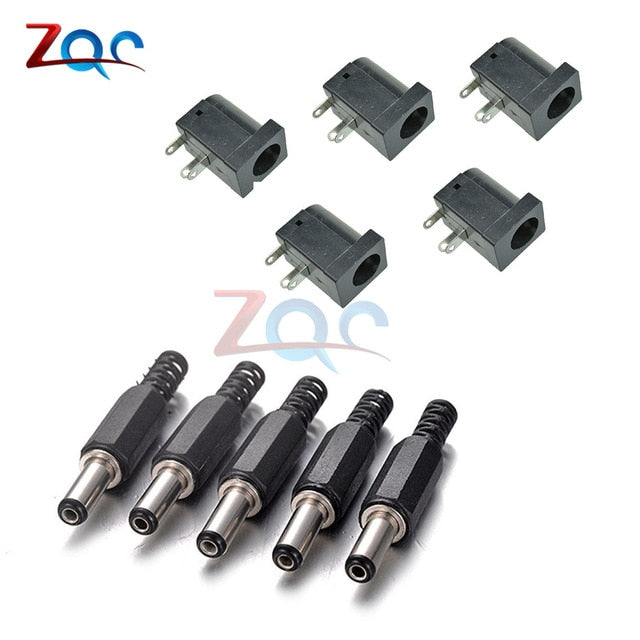 10PCS DC Power Connector pin 2.1x5.5mm Female Plug Jack + Male Plug Jack Socket Adapter PCB Mount DIY Adapter Connector 2.1X5.5