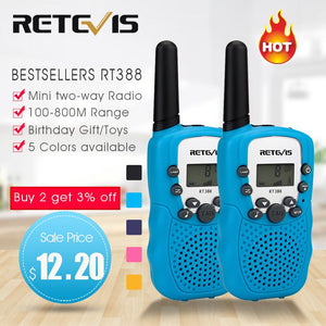 RETEVIS RT388 Walkie Talkie Kids Walkie-talkies 2 pcs Mini Two-Way Radio Station PMR Children Gift/Family Use/Camping 100-800M