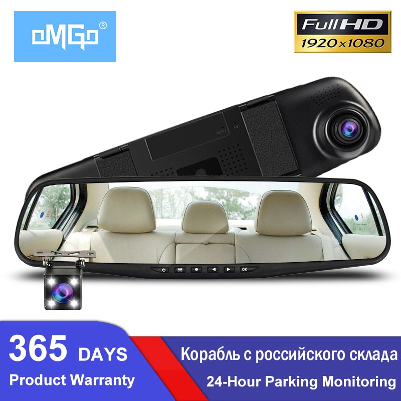 OMGO Car Dvr Dash Cam Dual Lens Rear View Mirror Auto Dashcam Recorder Registrator In Car Video Full Hd Dash Camera Vehicle