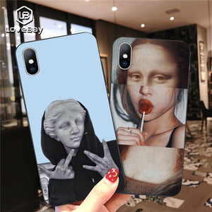 Lovebay For iPhone 11 Pro Max 6 6s 7 8 Plus X XR XS Max 5 5s SE Phone Case Cartoon Statue Abstract Art Painted Soft TPU Shell