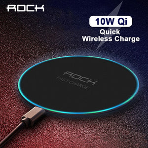 LED Breathing Light 10W Wireless Charger , ROCK Qi Fast Wireless Charging Pad For iPhone X XS 8 Samsung Xiaomi