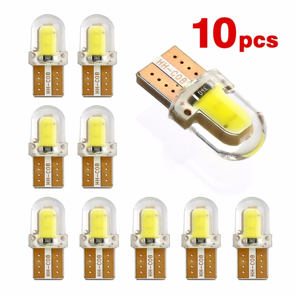 10pcs LED W5W T10 194 168 W5W COB 8SMD Led Parking Bulb Auto Wedge Clearance Lamp CANBUS Silica Bright White License Light Bulbs