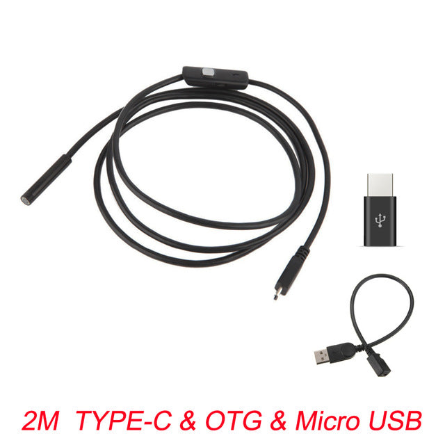 7mm Endoscope Camera Flexible IP67 Waterproof Micro USB Inspection Borescope Camera for Android PC Notebook 6LEDs Adjustable