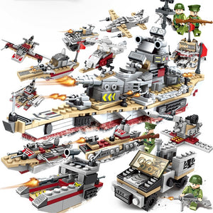 1000+ PCS Military Warship Navy Aircraft Army Figures Building Blocks LegoINGlys Army Warship Construction Bricks Children Toys