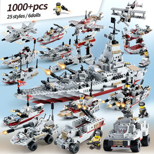 1000+ PCS Military Warship Navy Aircraft Army Figures Building Blocks LegoINGlys Army Warship Construction Bricks Children Toys