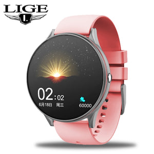 LIGE 2020 New Full Touch Screen Smart Watch Women Multifunctional Sport Heart Rate Blood Pressure IP67 Waterproof Smartwatch+Box