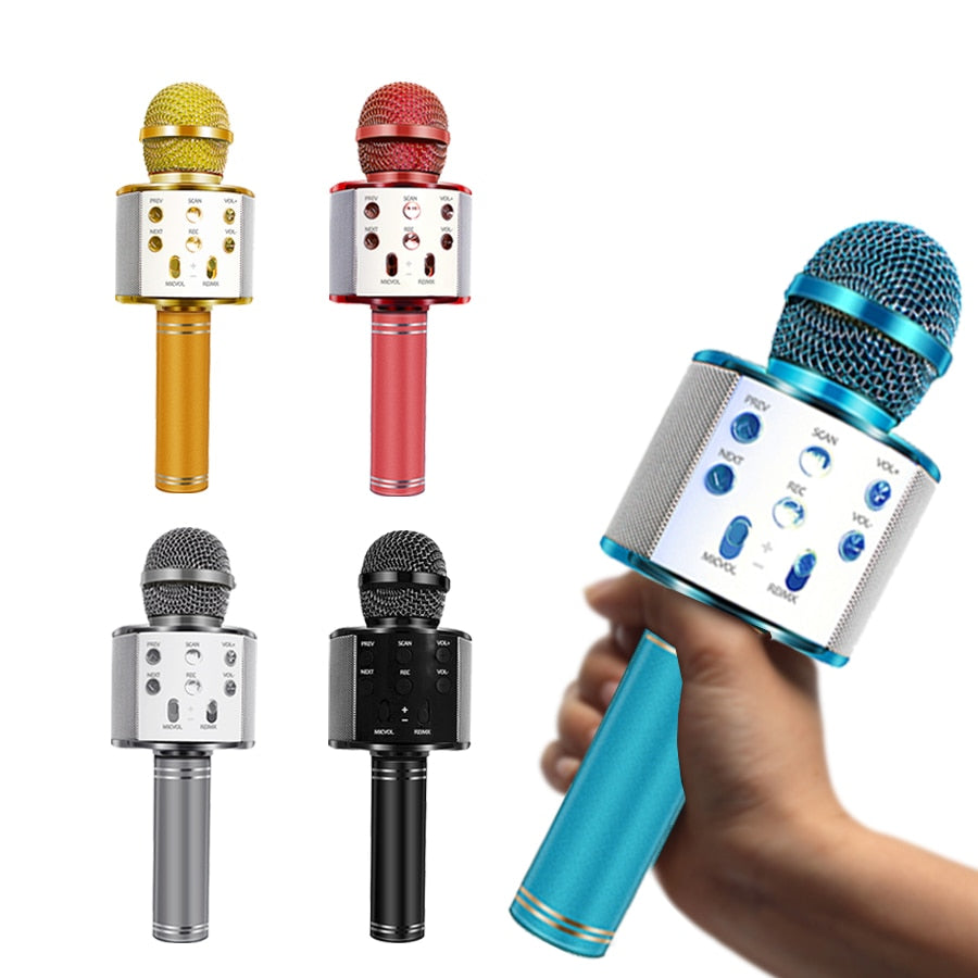 WS-858 Bluetooth Wireless Microphone Handheld Karaoke Mic USB Mini Home KTV For Music Playing Singing Speaker Player