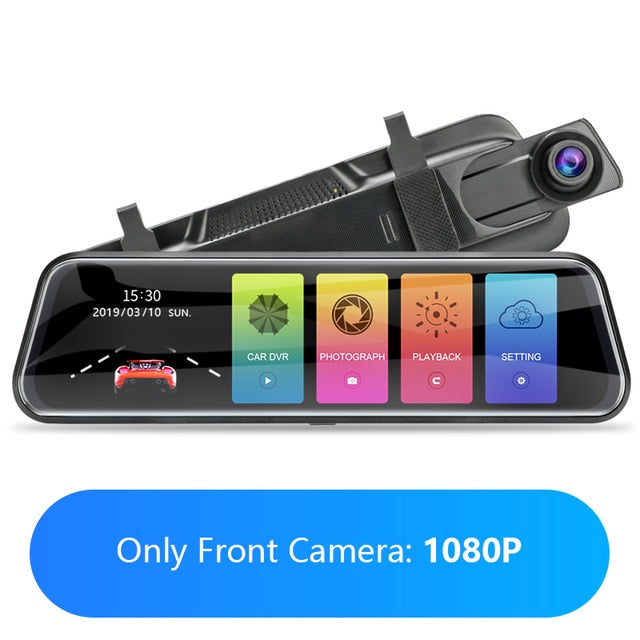 Jansite 10 inches Touch Screen 1080P Car DVR stream media Dash camera Dual Lens Video Recorder Rearview mirror 1080p Rear camera