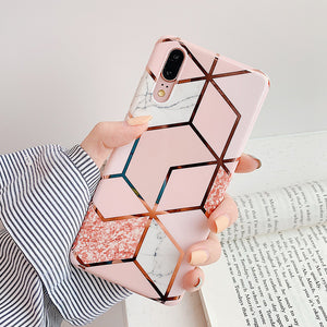 LOVECOM Plating Geometric Marble Phone Case For Huawei P30 P20 Lite Pro Mate 30 20 Pro Lite Glossy Soft IMD Phone Back Cover