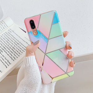 LOVECOM Plating Geometric Marble Phone Case For Huawei P30 P20 Lite Pro Mate 30 20 Pro Lite Glossy Soft IMD Phone Back Cover