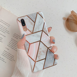 LOVECOM Plating Geometric Marble Phone Case For Huawei P30 P20 Lite Pro Mate 30 20 Pro Lite Glossy Soft IMD Phone Back Cover