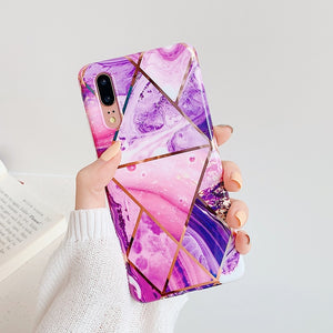 LOVECOM Plating Geometric Marble Phone Case For Huawei P30 P20 Lite Pro Mate 30 20 Pro Lite Glossy Soft IMD Phone Back Cover