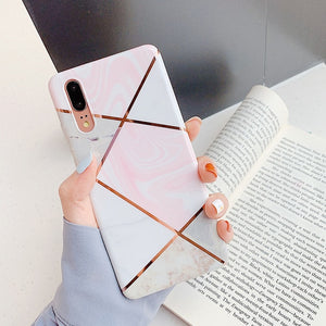 LOVECOM Plating Geometric Marble Phone Case For Huawei P30 P20 Lite Pro Mate 30 20 Pro Lite Glossy Soft IMD Phone Back Cover