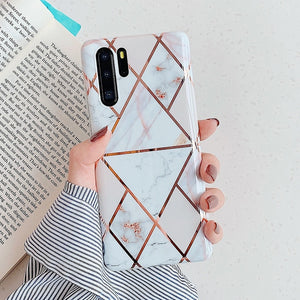LOVECOM Plating Geometric Marble Phone Case For Huawei P30 P20 Lite Pro Mate 30 20 Pro Lite Glossy Soft IMD Phone Back Cover