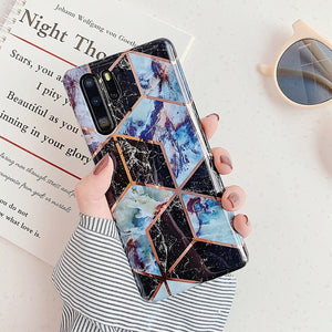 LOVECOM Plating Geometric Marble Phone Case For Huawei P30 P20 Lite Pro Mate 30 20 Pro Lite Glossy Soft IMD Phone Back Cover