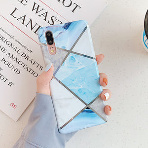 LOVECOM Plating Geometric Marble Phone Case For Huawei P30 P20 Lite Pro Mate 30 20 Pro Lite Glossy Soft IMD Phone Back Cover