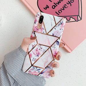 LOVECOM Plating Geometric Marble Phone Case For Huawei P30 P20 Lite Pro Mate 30 20 Pro Lite Glossy Soft IMD Phone Back Cover