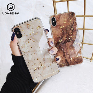 Lovebay Phone Case For iPhone 11 6 6s 7 8 Plus X XR XS Max Luxury Bling Gold Foil Marble Glitter Soft TPU For iPhone 11 Pro Max