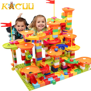 74-296 PCS Marble Race Run Block Big Size Compatible LegoINGlys Duploed Building Blocks Funnel Slide DIY Brick Toys For Children