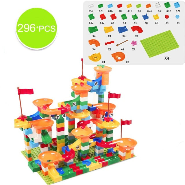 74-296 PCS Marble Race Run Block Big Size Compatible LegoINGlys Duploed Building Blocks Funnel Slide DIY Brick Toys For Children