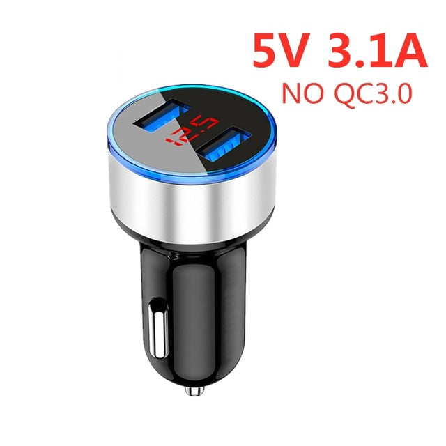 ROCK QC 3.0 Metal Dual USB Phone Car Charger Digital Display For iPhone Xiaomi Samsung Fast Charging Voltage Monitoring