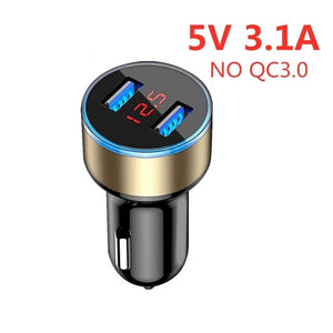 ROCK QC 3.0 Metal Dual USB Phone Car Charger Digital Display For iPhone Xiaomi Samsung Fast Charging Voltage Monitoring