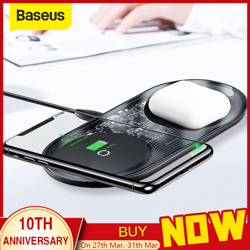 Baseus 15W Dual Wireless Charger for iPhone 11 Pro Max X XS Max XR Visible Wireless Charging Pad for Samsung Galaxy Note 10 Plus