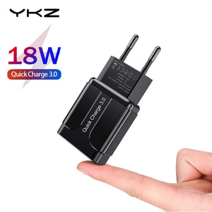 YKZ Quick Charge 3.0 18W QC 3.0 4.0 Fast charger USB portable Charging Mobile Phone Charger For iPhone Samsung Xiaomi Huawei