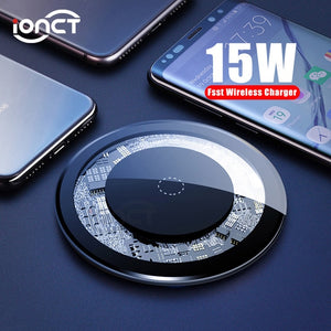 iONCT 15W Fast Wireless Charger for iPhone X XS 11pro Visible USB Qi Charging pad for Samsung S8 S9 Note 9 Phone wirless charger