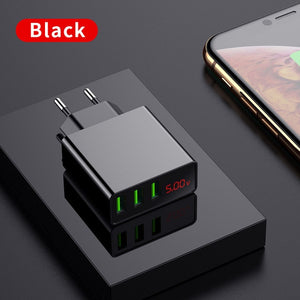 LED Display EU  3 Port USB Charger 3A Mobile Phone USB Charger Fast Charging Wall Charger For iPhone 11 Samsung Xiaomi Huawei