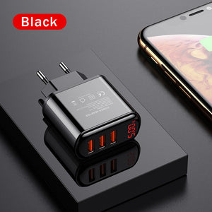 LED Display EU  3 Port USB Charger 3A Mobile Phone USB Charger Fast Charging Wall Charger For iPhone 11 Samsung Xiaomi Huawei