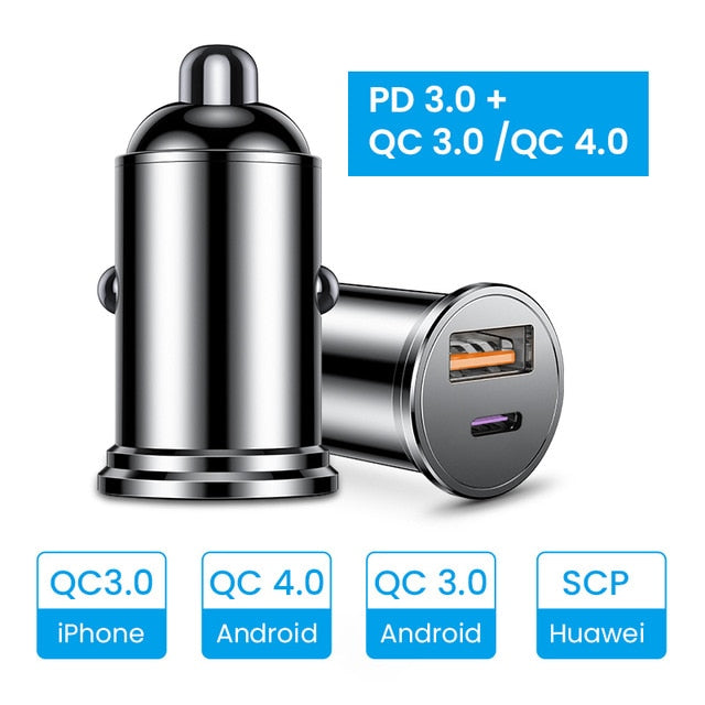 FIVI Dual QC 3.0  Car Charger for mobile phone PD3.0 Charger for iphone 11 pro Samsung huawei xiaomi mini car charger All Metal