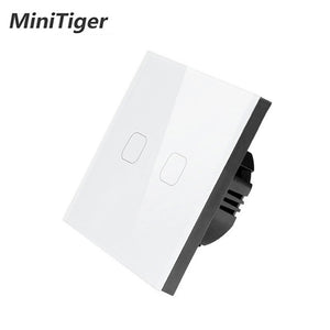 Minitiger Luxury Wall Touch Sensor Switch EU/UK Standard Light Gray Crystal Glass Touch Switch Power 1/2/3 Gang 1 Way AC 220