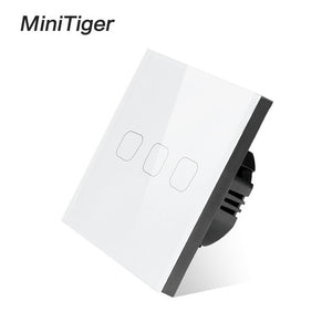 Minitiger Luxury Wall Touch Sensor Switch EU/UK Standard Light Gray Crystal Glass Touch Switch Power 1/2/3 Gang 1 Way AC 220