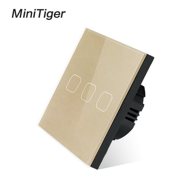 Minitiger Luxury Wall Touch Sensor Switch EU/UK Standard Light Gray Crystal Glass Touch Switch Power 1/2/3 Gang 1 Way AC 220