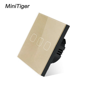 Minitiger Luxury Wall Touch Sensor Switch EU/UK Standard Light Gray Crystal Glass Touch Switch Power 1/2/3 Gang 1 Way AC 220