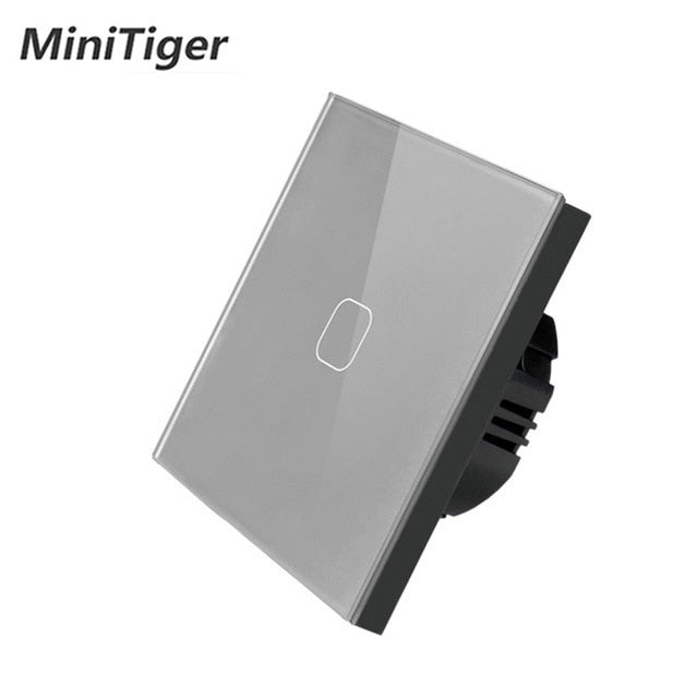 Minitiger Luxury Wall Touch Sensor Switch EU/UK Standard Light Gray Crystal Glass Touch Switch Power 1/2/3 Gang 1 Way AC 220