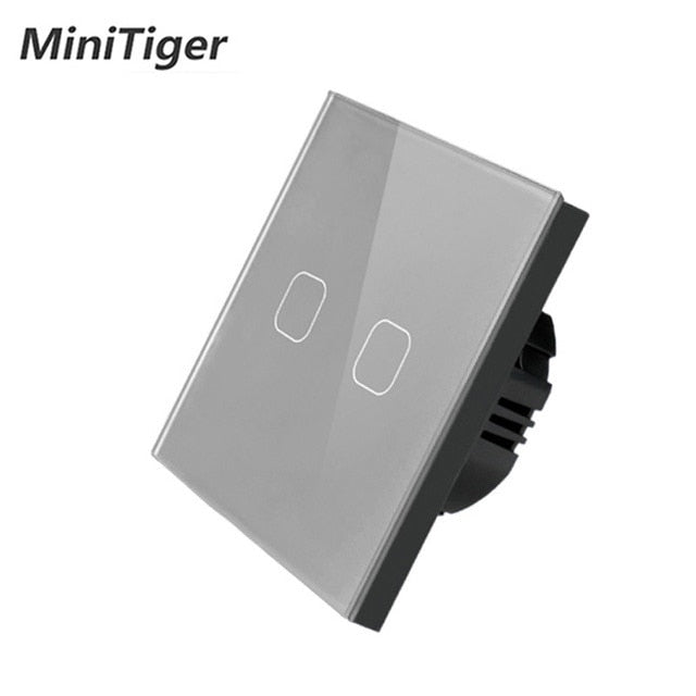 Minitiger Luxury Wall Touch Sensor Switch EU/UK Standard Light Gray Crystal Glass Touch Switch Power 1/2/3 Gang 1 Way AC 220