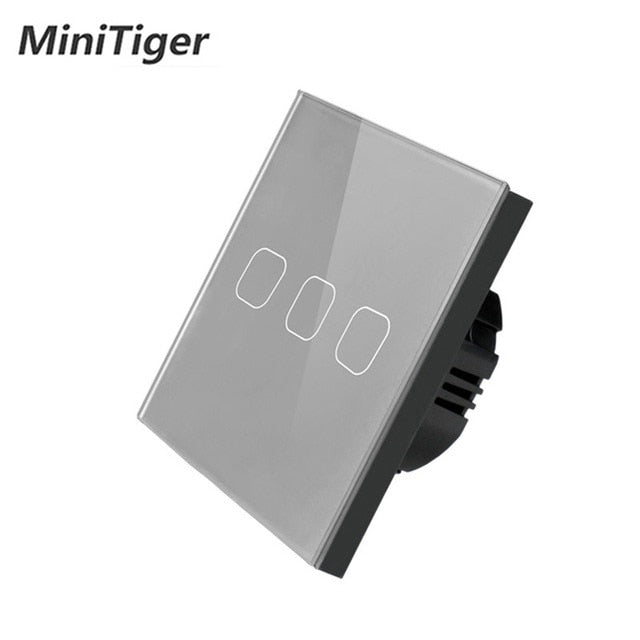 Minitiger Luxury Wall Touch Sensor Switch EU/UK Standard Light Gray Crystal Glass Touch Switch Power 1/2/3 Gang 1 Way AC 220