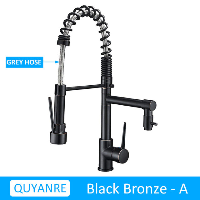 Blackend Spring Kitchen Faucet Pull out Side Sprayer Dual Spout Single Handle Mixer Tap Sink Faucet 360 Rotation Kitchen Faucets