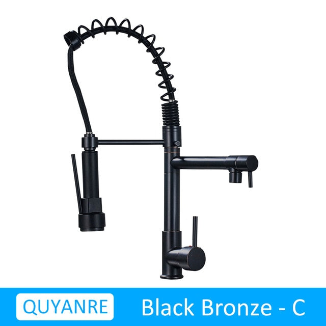 Blackend Spring Kitchen Faucet Pull out Side Sprayer Dual Spout Single Handle Mixer Tap Sink Faucet 360 Rotation Kitchen Faucets