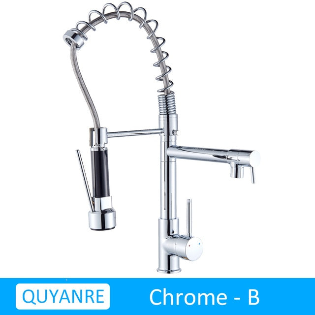 Blackend Spring Kitchen Faucet Pull out Side Sprayer Dual Spout Single Handle Mixer Tap Sink Faucet 360 Rotation Kitchen Faucets