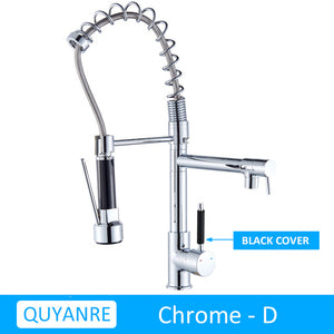 Blackend Spring Kitchen Faucet Pull out Side Sprayer Dual Spout Single Handle Mixer Tap Sink Faucet 360 Rotation Kitchen Faucets