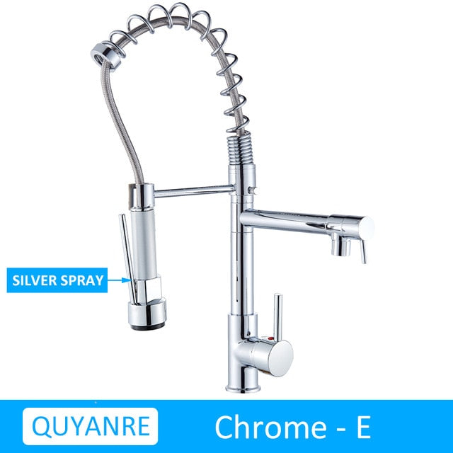 Blackend Spring Kitchen Faucet Pull out Side Sprayer Dual Spout Single Handle Mixer Tap Sink Faucet 360 Rotation Kitchen Faucets