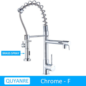 Blackend Spring Kitchen Faucet Pull out Side Sprayer Dual Spout Single Handle Mixer Tap Sink Faucet 360 Rotation Kitchen Faucets